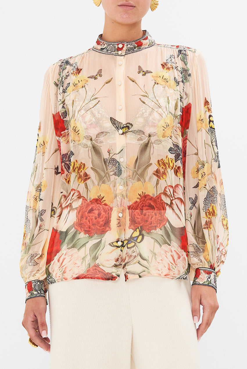 CAMILLA - High Neck Button through Blouse Etched into Eternity - Magpie Style