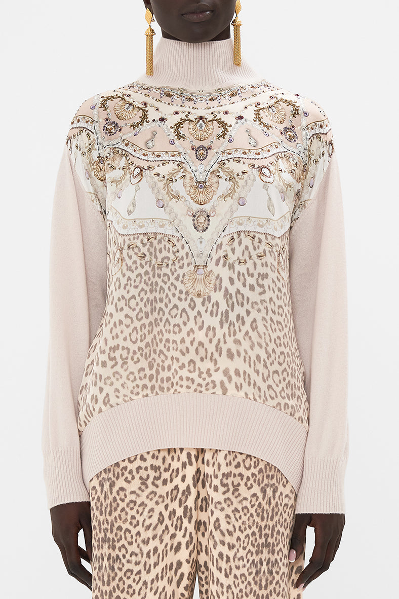 CAMILLA - Silk Front Turtle Neck Knit Grotto Goddess - Magpie Style