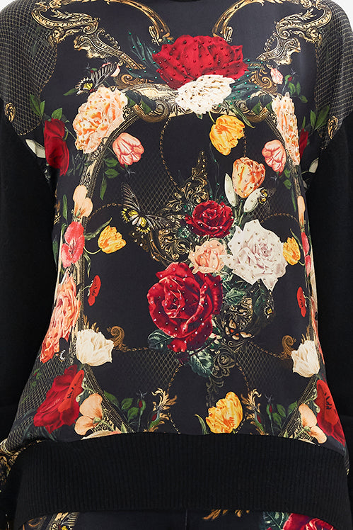 CAMILLA - Silk Front Turtle Neck Knit Magic in the Manuscripts - Magpie Style