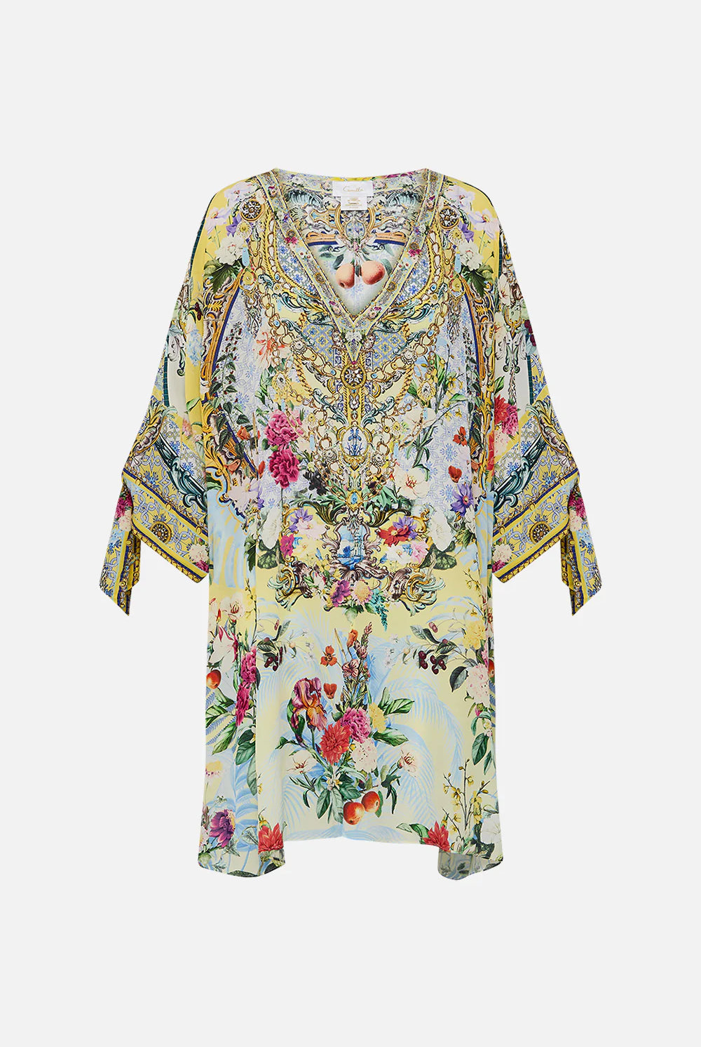CAMILLA Tie Sleeve Short V Neck Kaftan - Flor Fantastica - Magpie Style