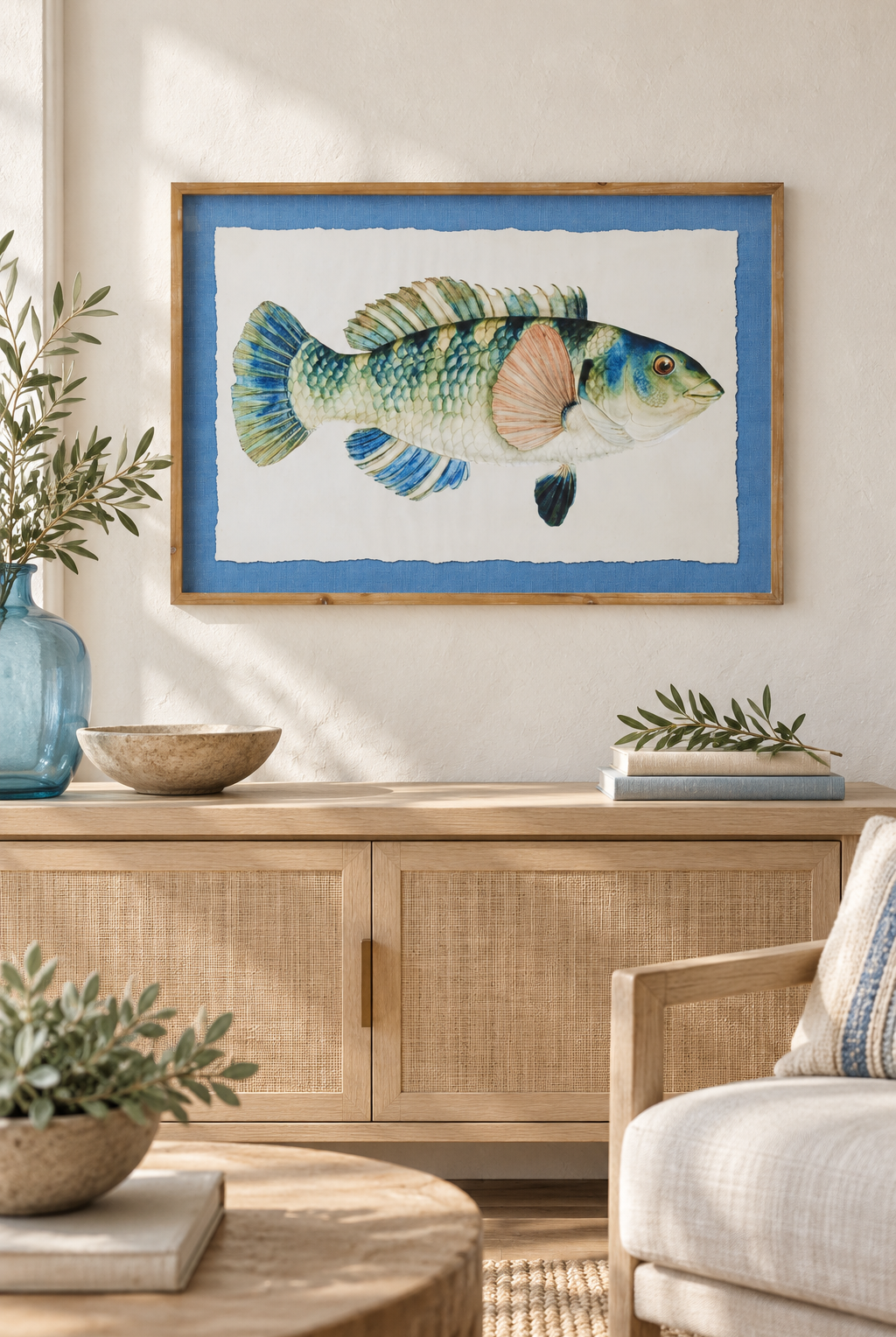 Azure Reef fish artwork styled in a coastal home
