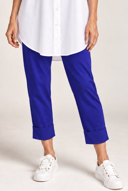 PAULA RYAN ESSENTIALS Wide Cuff Capri Pant Microjersey - Greek Blue - Paula Ryan