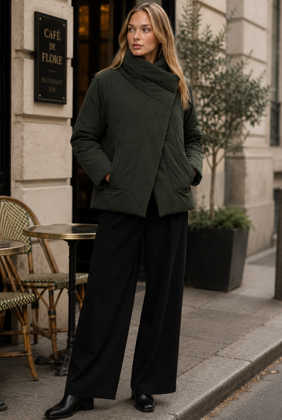 TIRELLI Wrap Front Puffer Jacket - Steel - Magpie Style