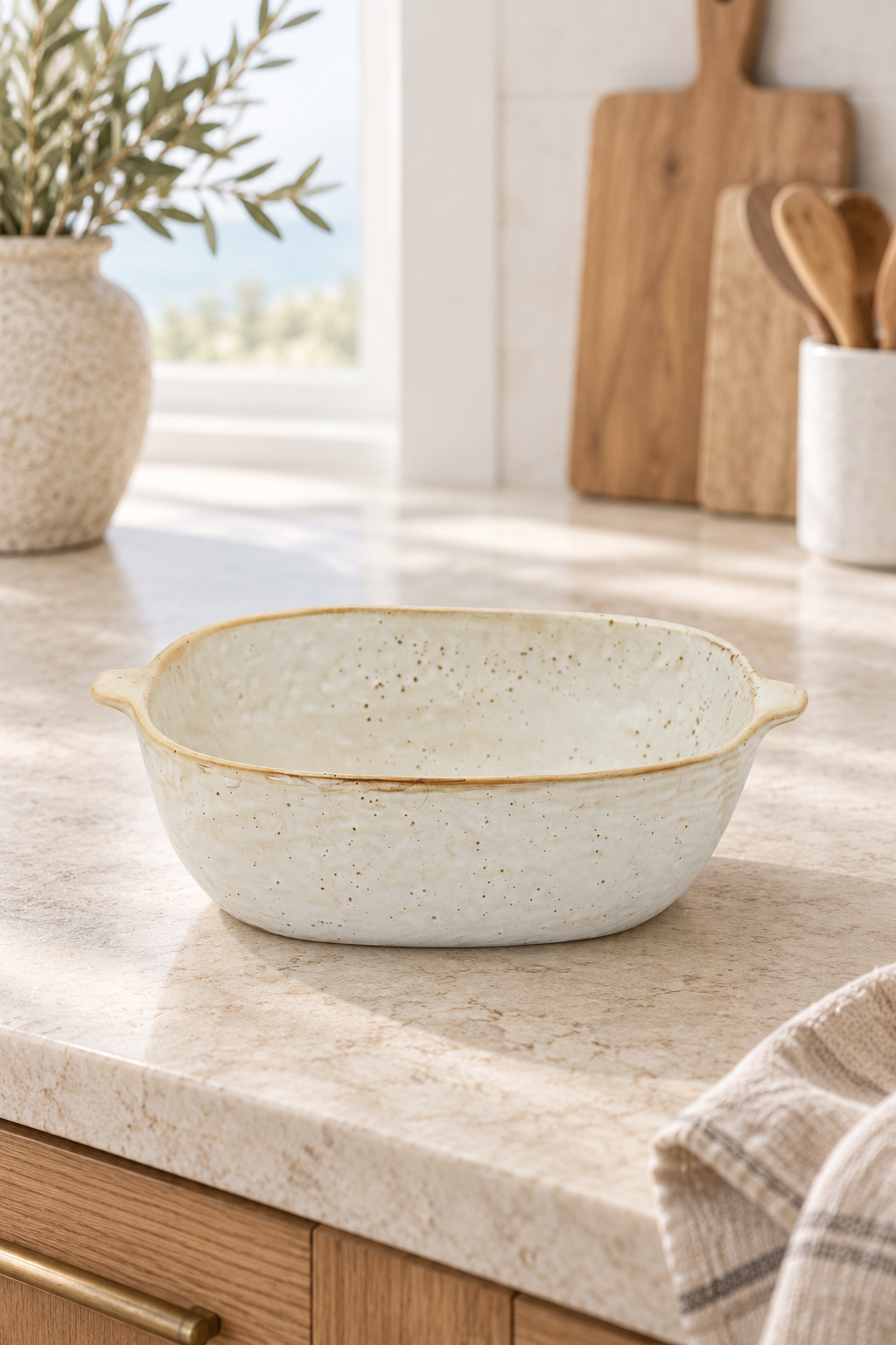 Rustic Stoneware Serving Dish styled in a sunlit coastal home; Coast to Coast KW2608