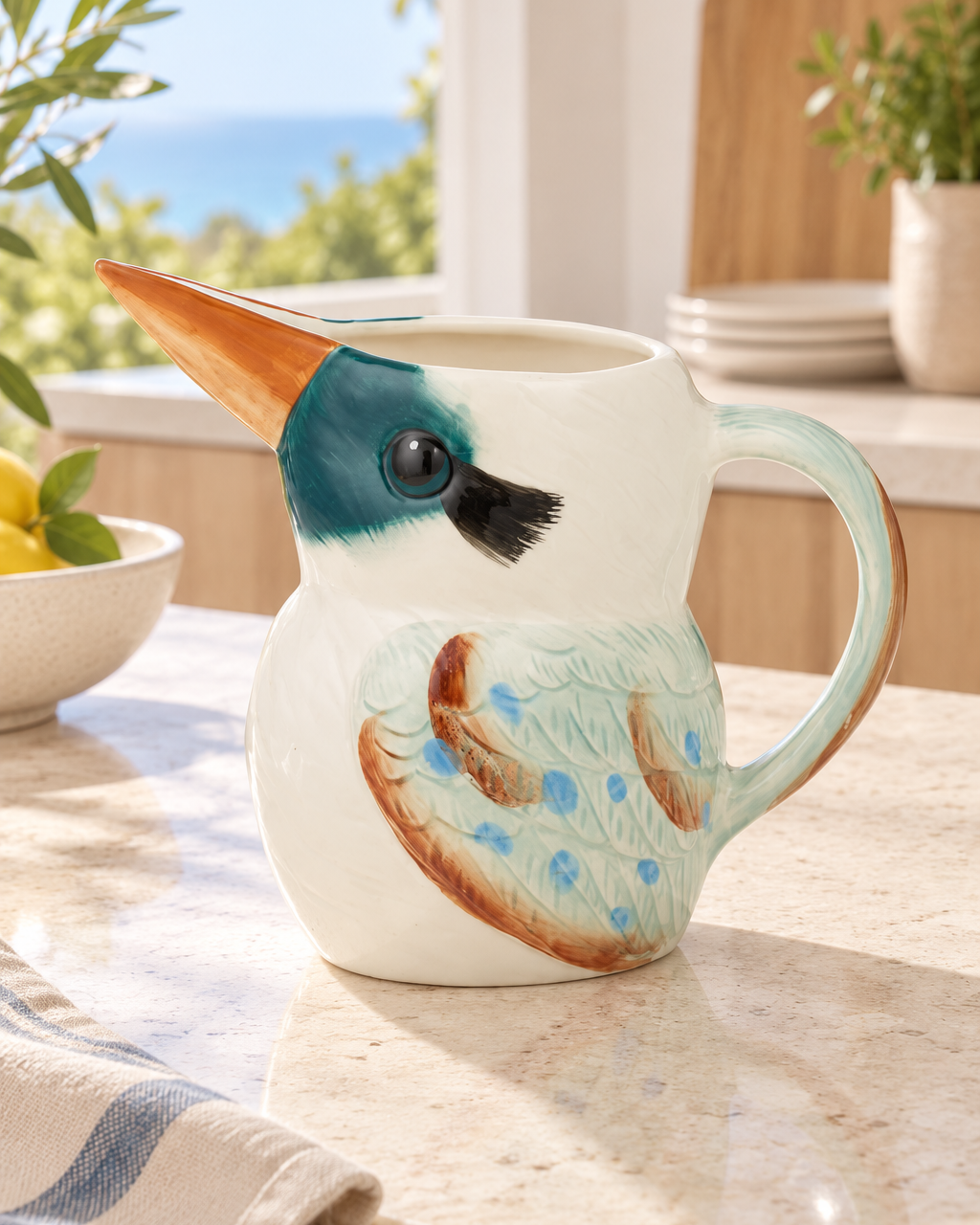 Russel Bird Ceramic Jug styled in a sunlit coastal home; Coast to Coast KW3548