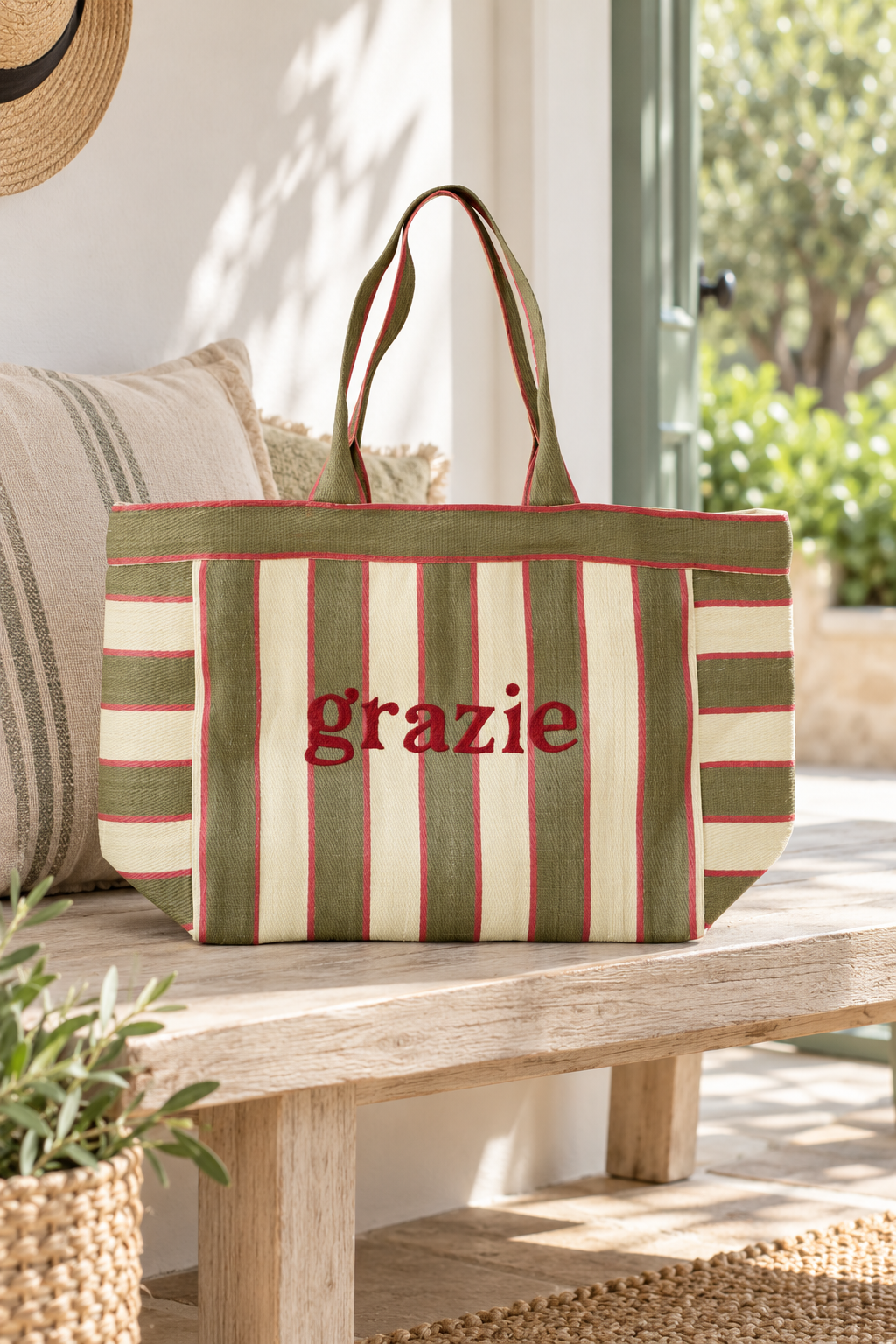 Grazie Recycled Large Tote styled in a sunlit coastal home; Coast to Coast ST3072