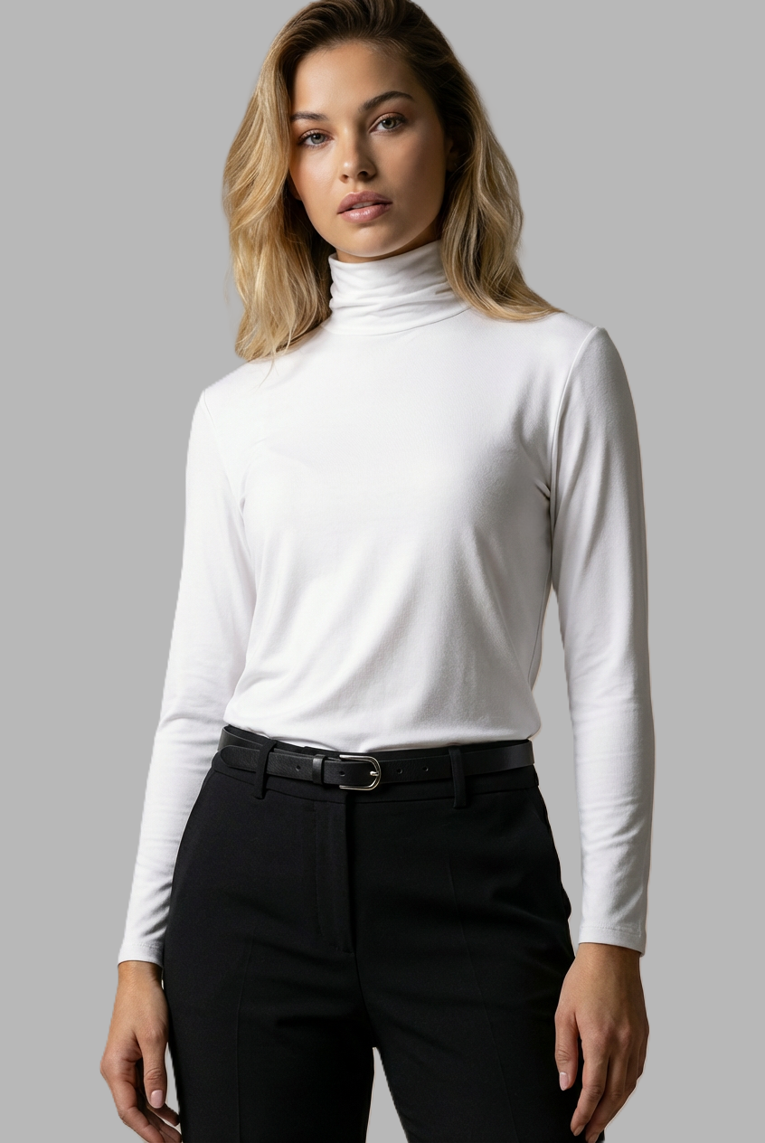 PAULA RYAN Easy Fit Zip Neck Long Sleeve Polo Top - EcoVero White - Paula Ryan