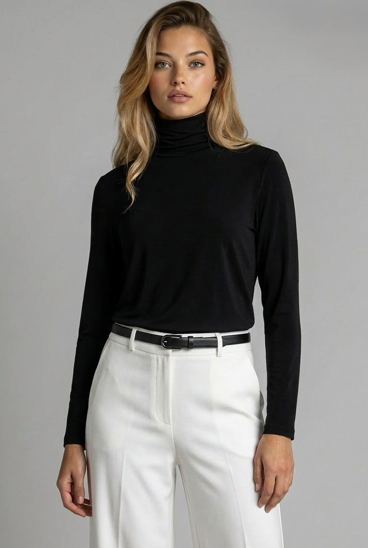 PAULA RYAN Easy Fit Zip Neck Long Sleeve Polo Top - EcoVero Black - Paula Ryan