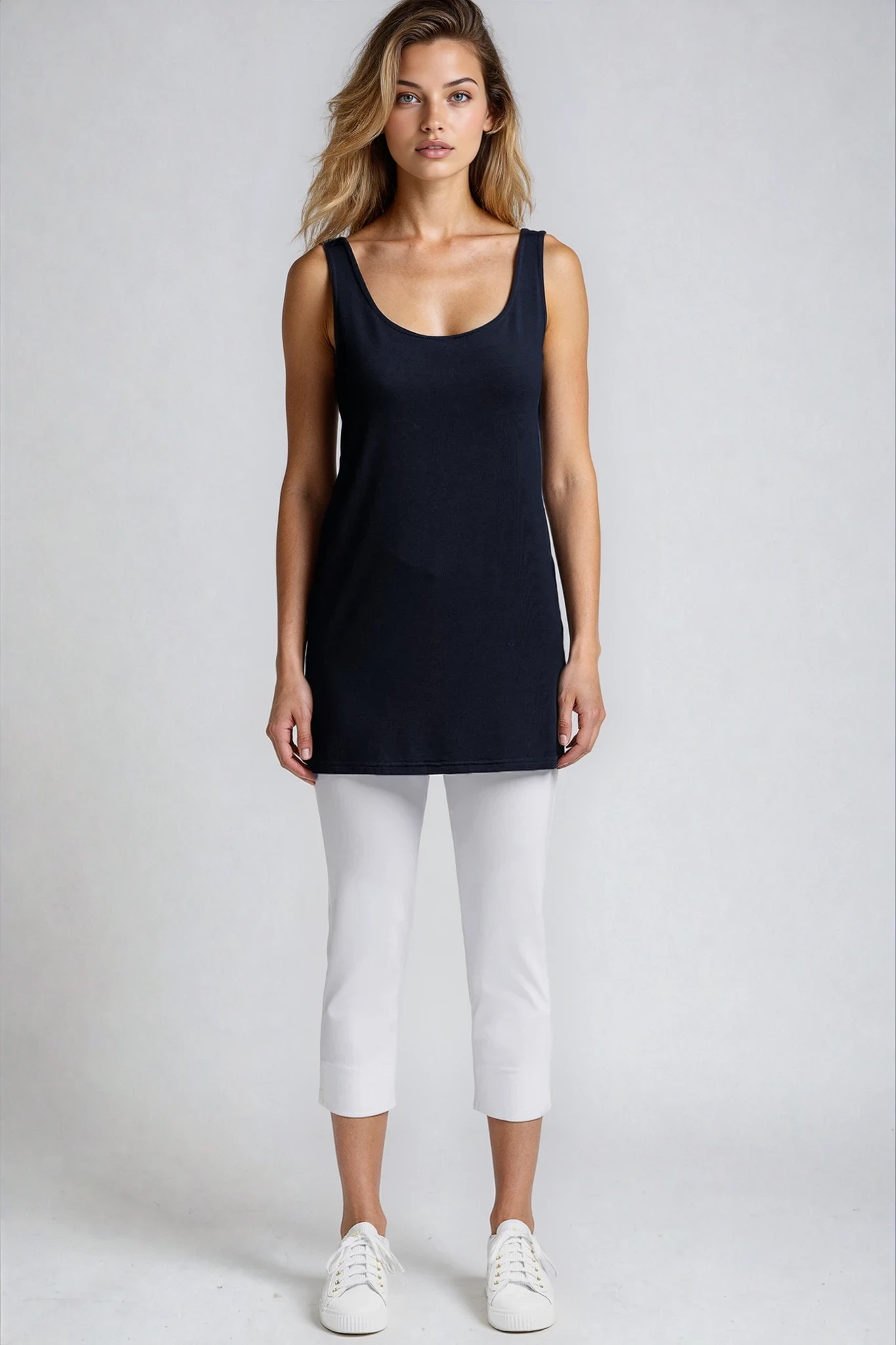 PAULA RYAN Waisted Capri Pant - Microjersey White - Paula Ryan