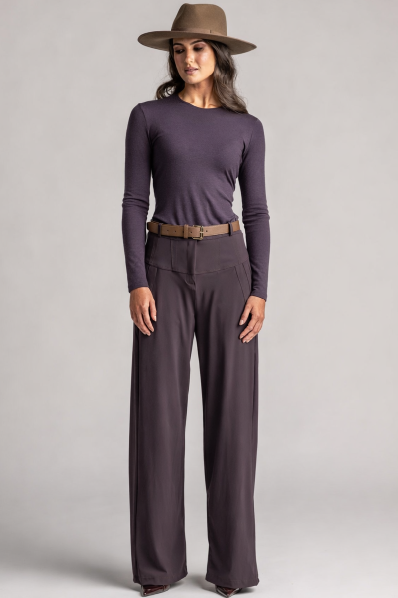 PAULA RYAN Silm Fit Crew Neck Top - Merino Cocoa Plum - Paula Ryan
