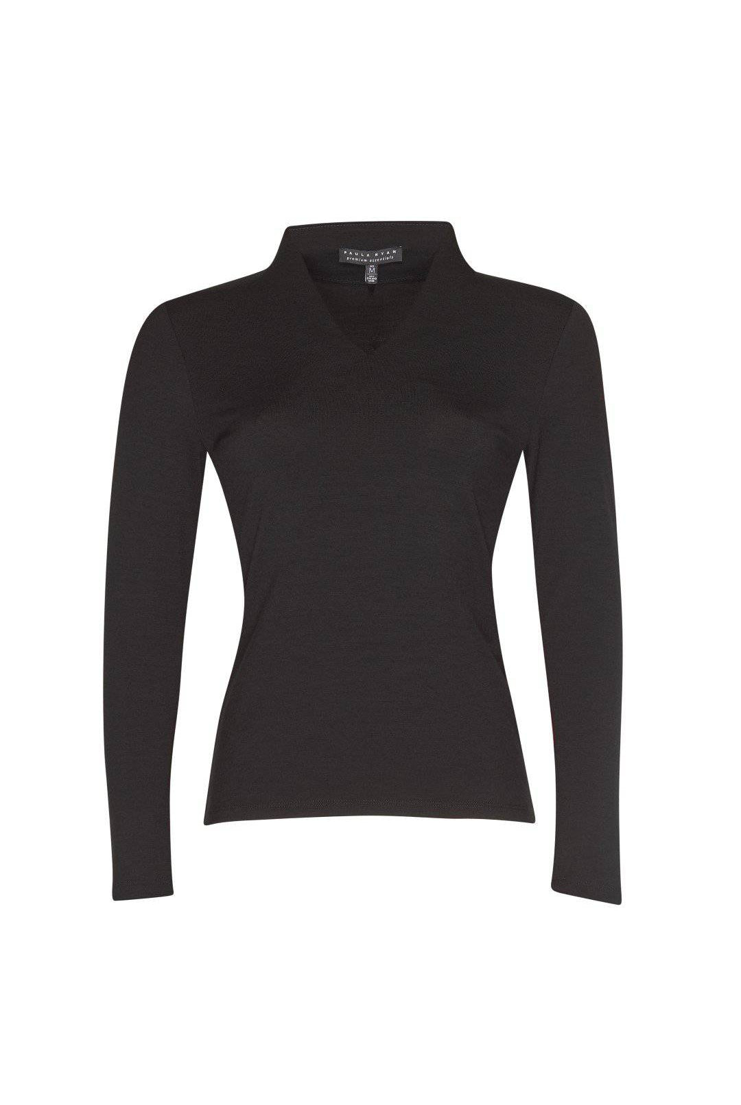 PAULA RYAN ESSENTIALS Slim Fit Long Sleeve High Neck V Top - Merino - Paula Ryan