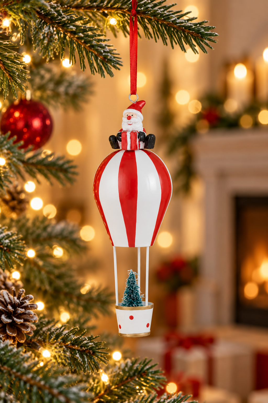 Balloon with Tree Hanging Decoration - Red & White styled in a warm festive home; Coast to Coast XM0661