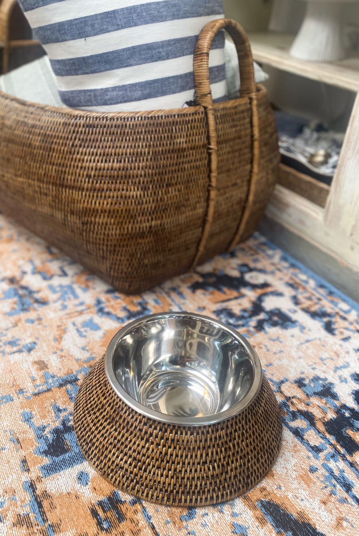 Pet Bowl - Rattan and Stainless Steel - Magpie Style