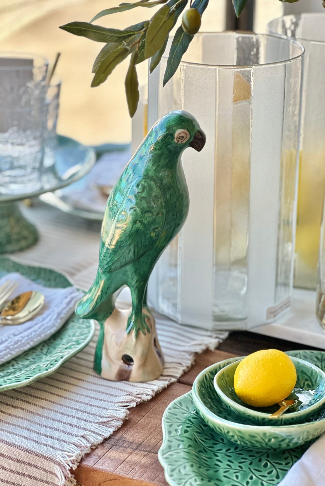 Tang Style Glazed Ceramic Parrot - Green - Magpie Style