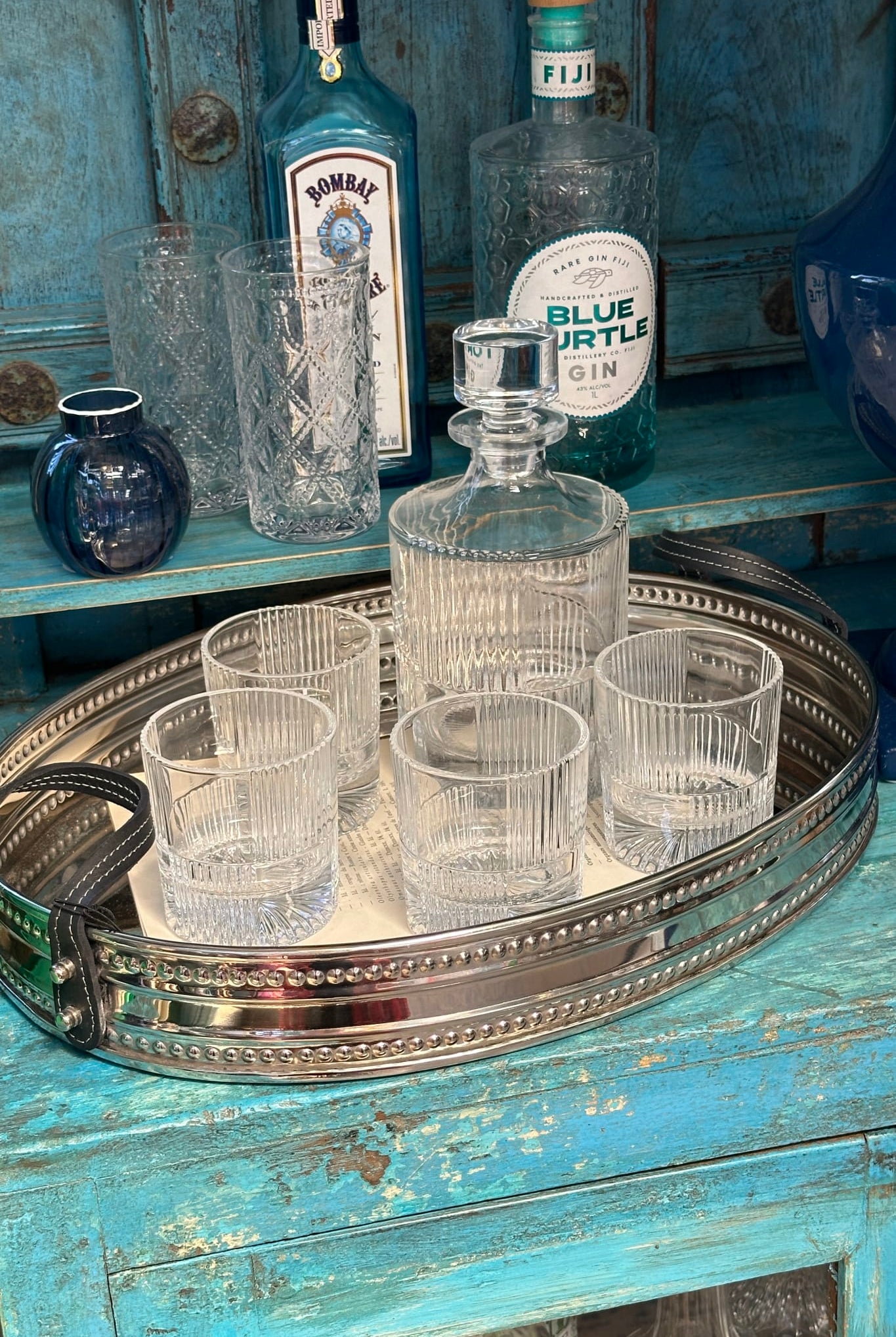 Marque Checkered Decanter and Four Glass Set - Magpie Style