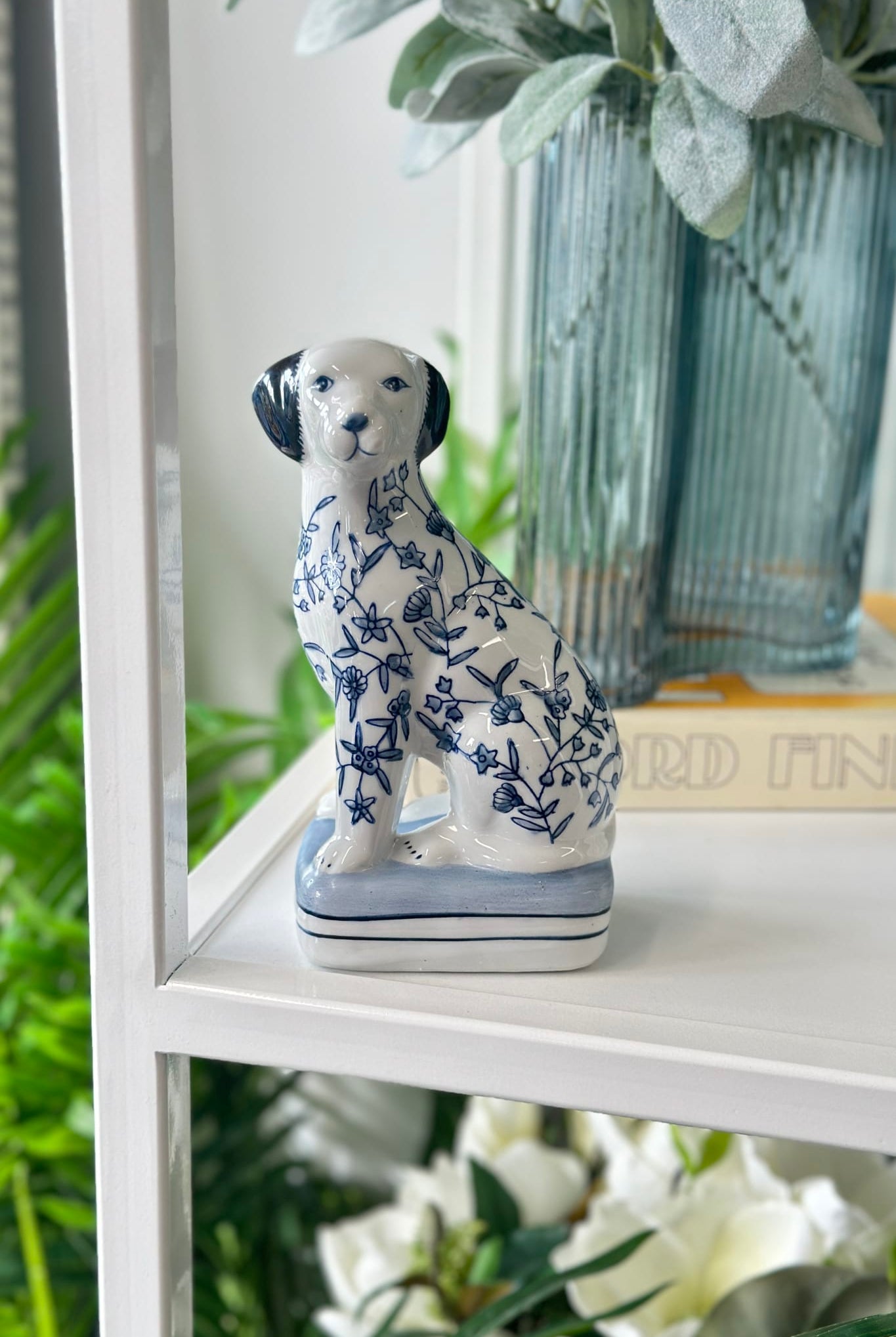 Floral Delft Dog Ceramic Ornament - Magpie Style