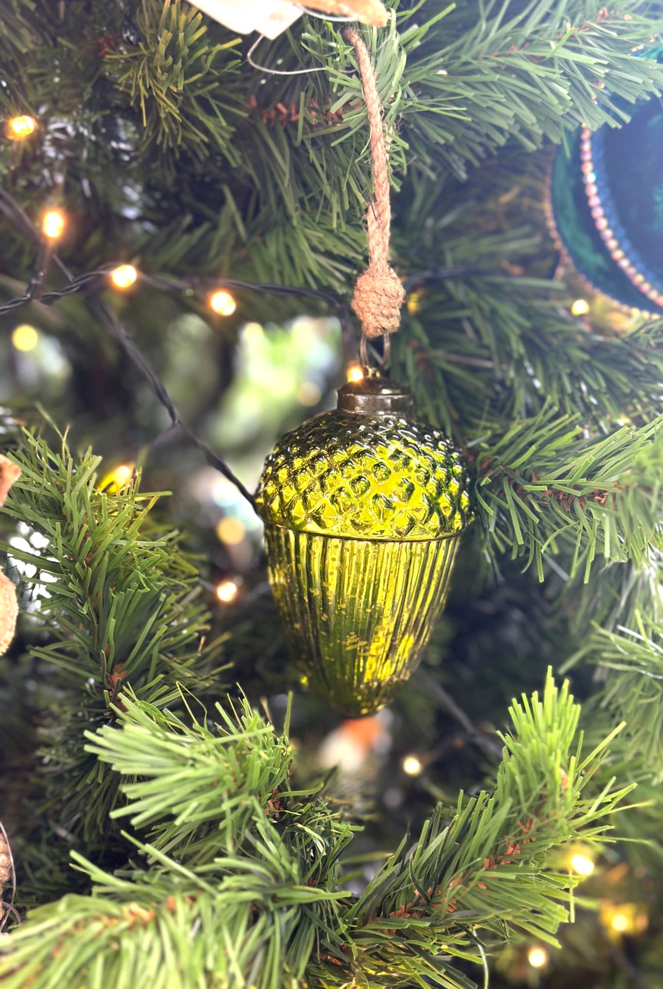 Glass Hanging Acorn - Dark Green (Lime) - Magpie Style