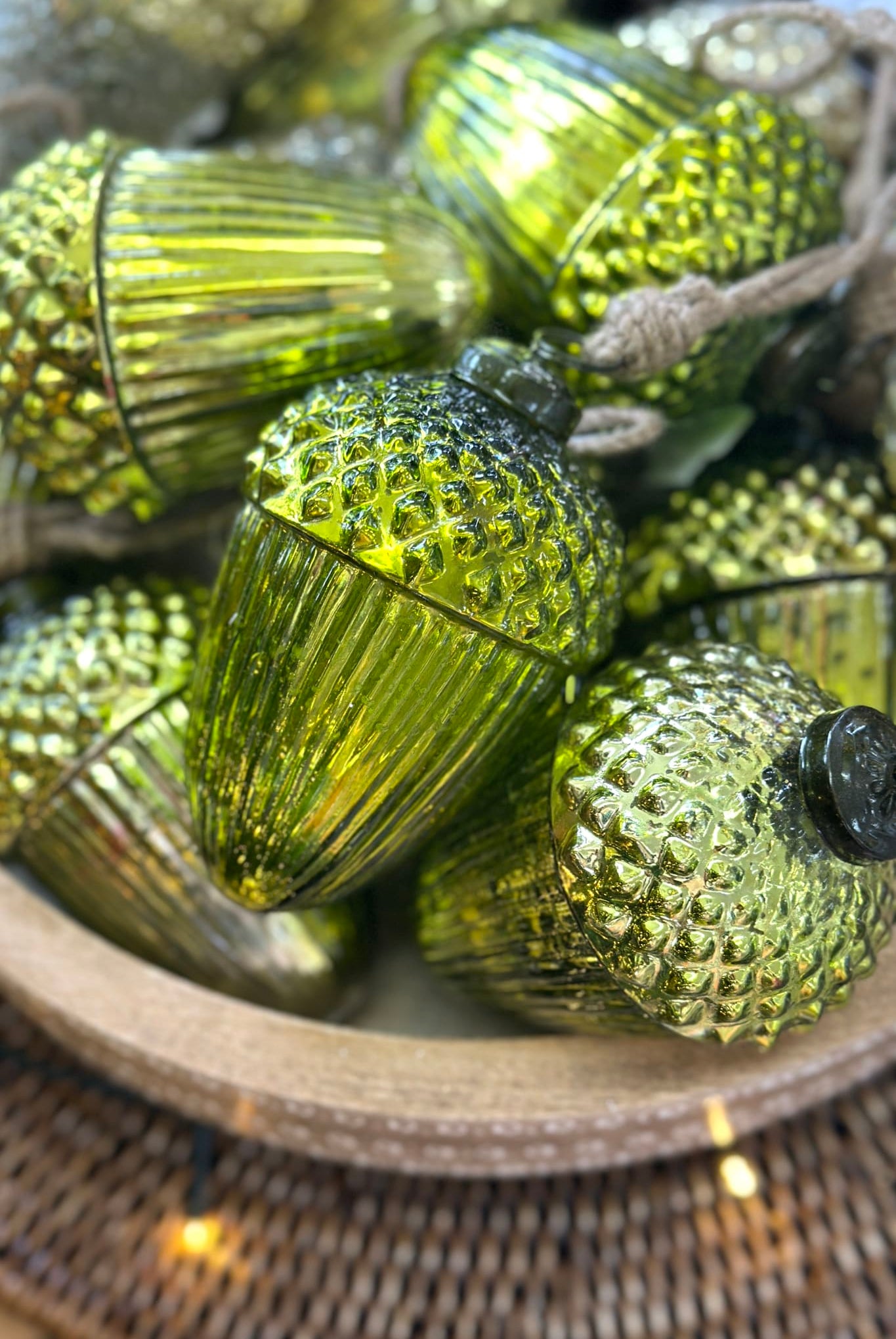 Glass Hanging Acorn - Dark Green (Lime) - Magpie Style