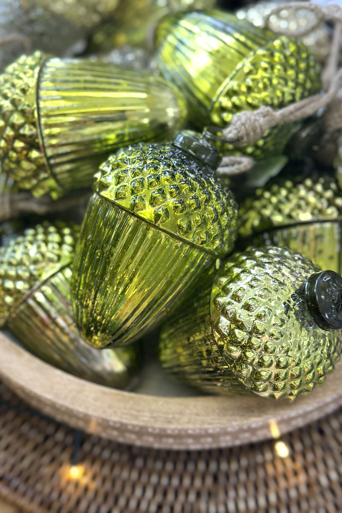 Glass Hanging Acorn - Dark Green (Lime) - Magpie Style