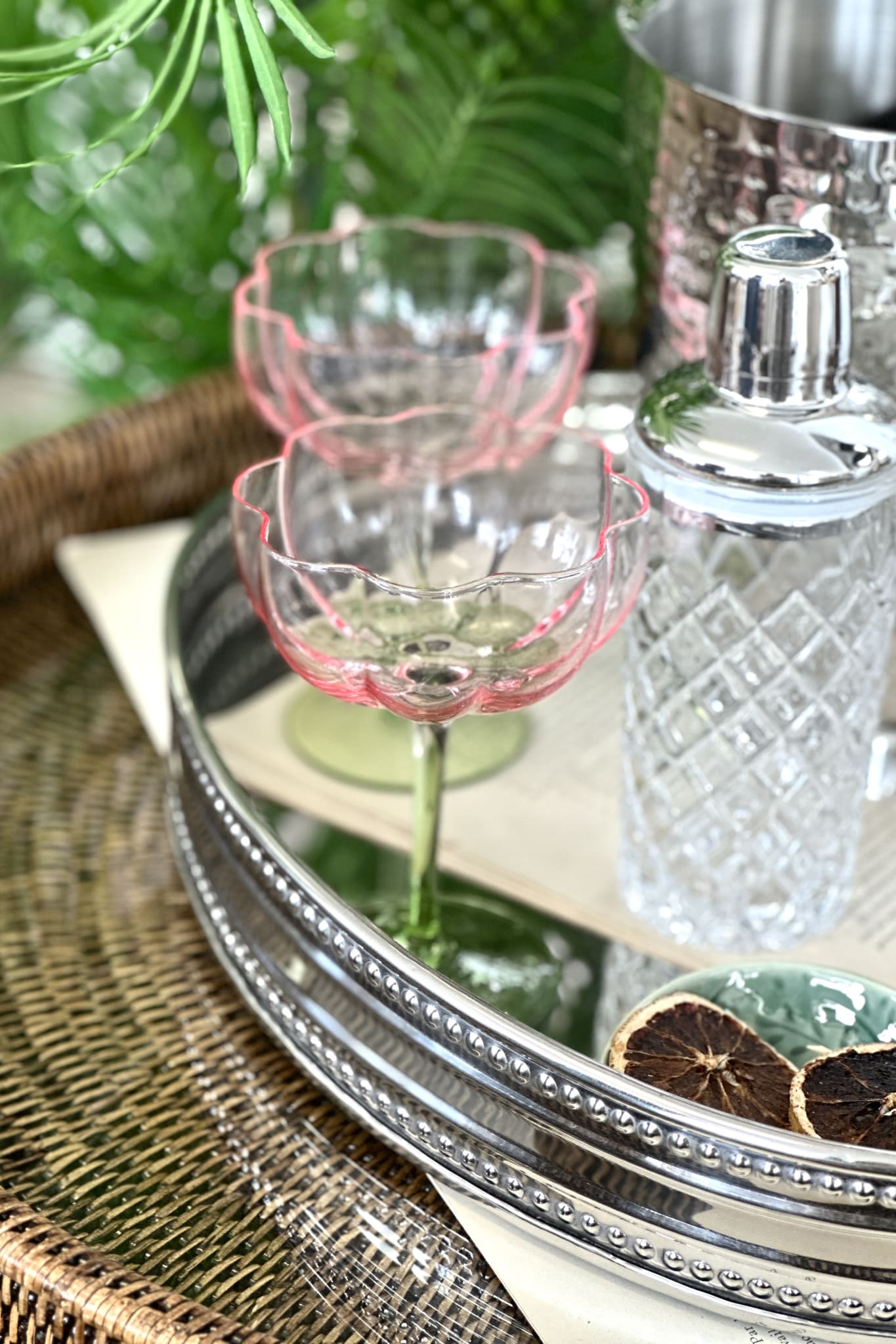 Tulip Cocktail Glasses Set/2 Pink/Green - Magpie Style