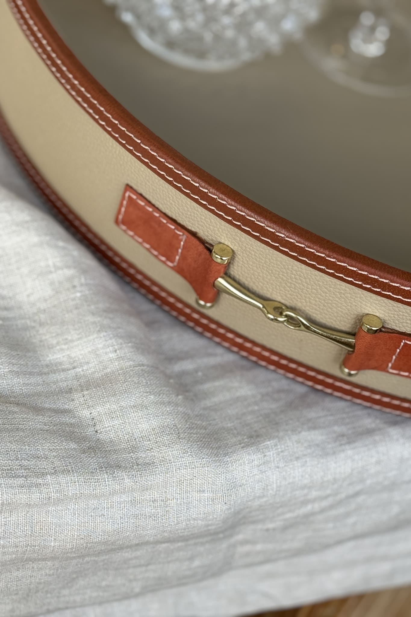 Tan Round Tray with Handles - Magpie Style