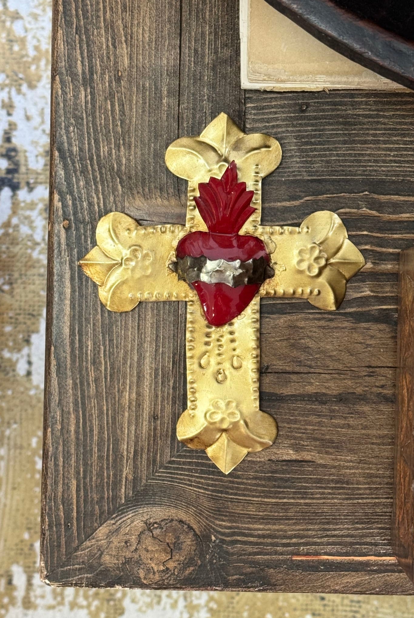 Flame Mexican Heart Gold Cross - Tin - Magpie Style