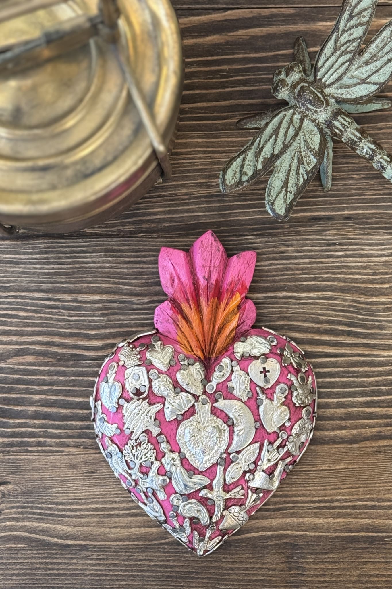 Medium Pink Heart with Milagros - Magpie Style