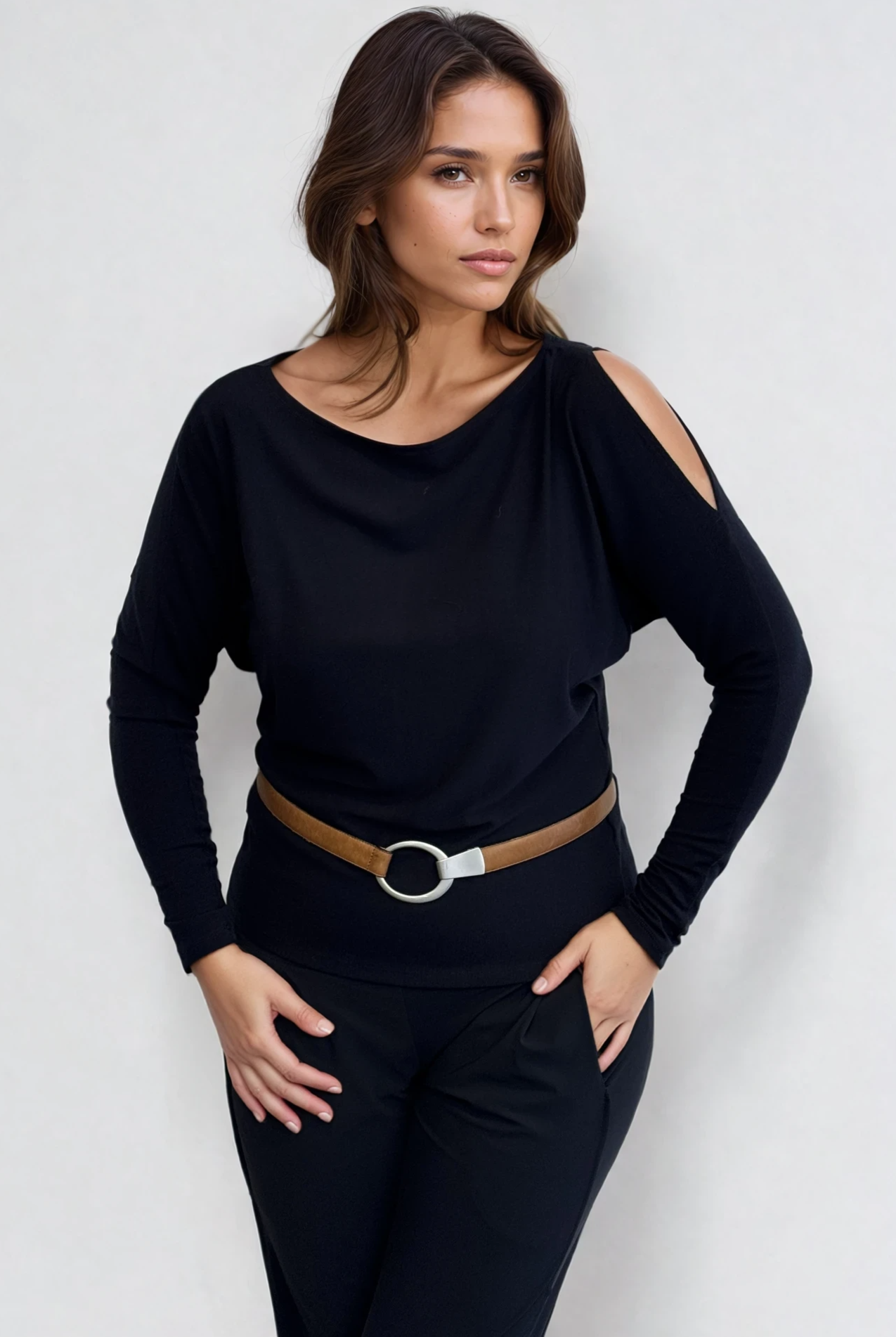 PAULA RYAN Cold Shoulder Batwing Top Merino - Navy - Paula Ryan