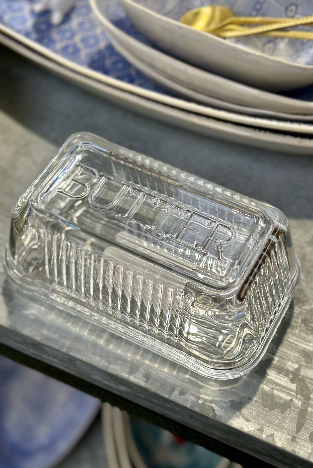 Retro Clear Glass Butter Dish - Magpie Style
