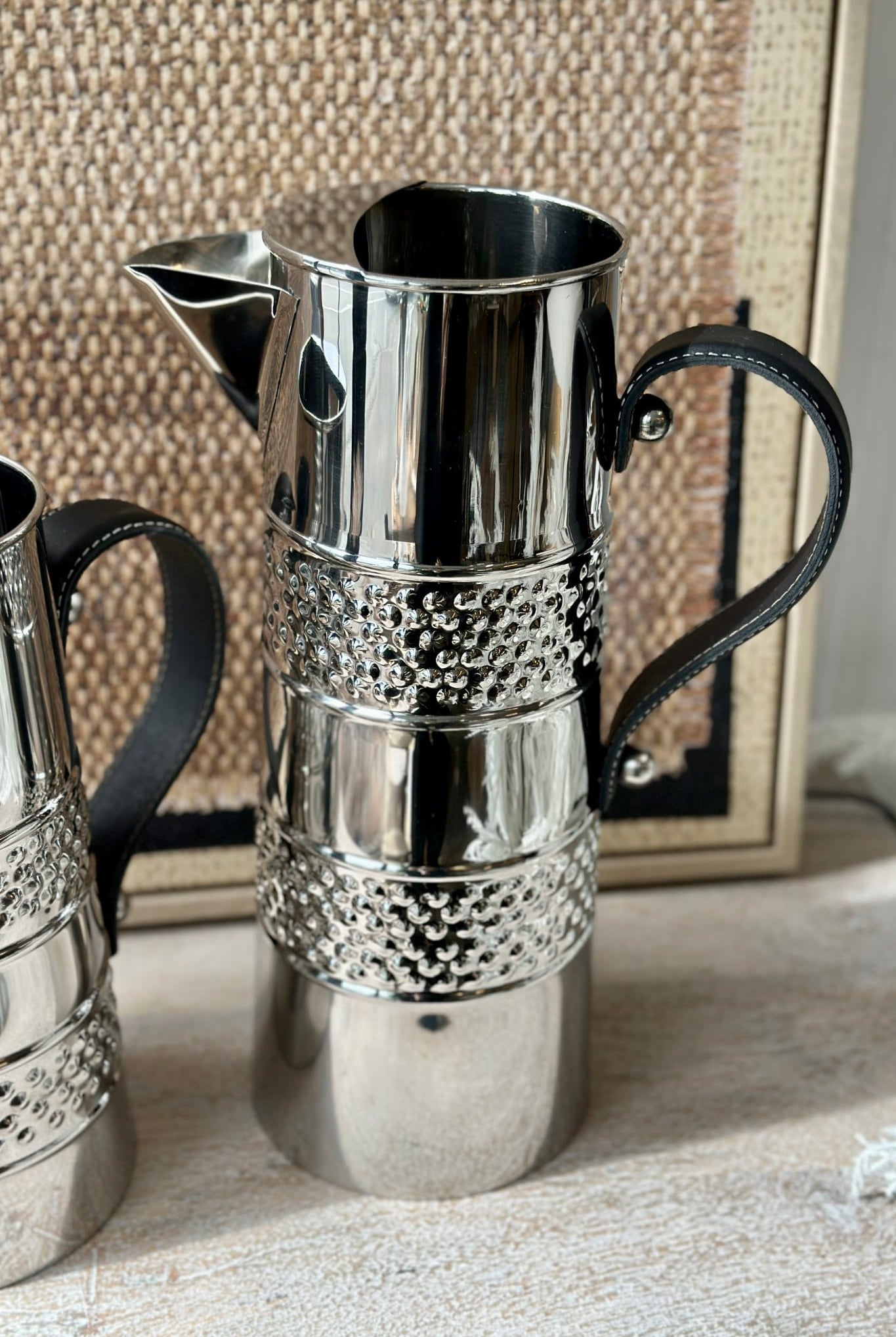 Silver Double Band Jug w/Leather Handle - Large - Magpie Style