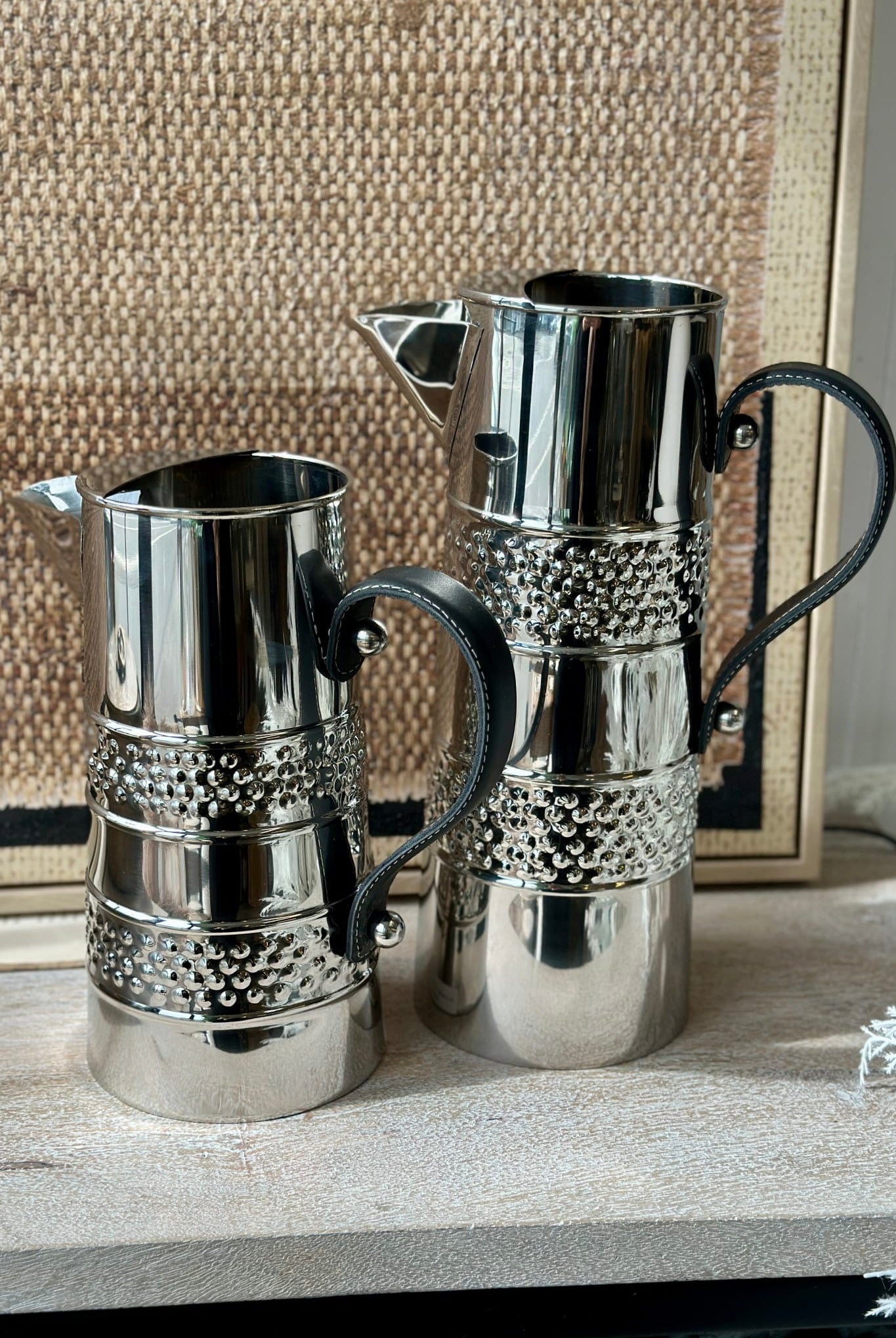 Silver Double Band Jug w/Leather Handle - Large - Magpie Style