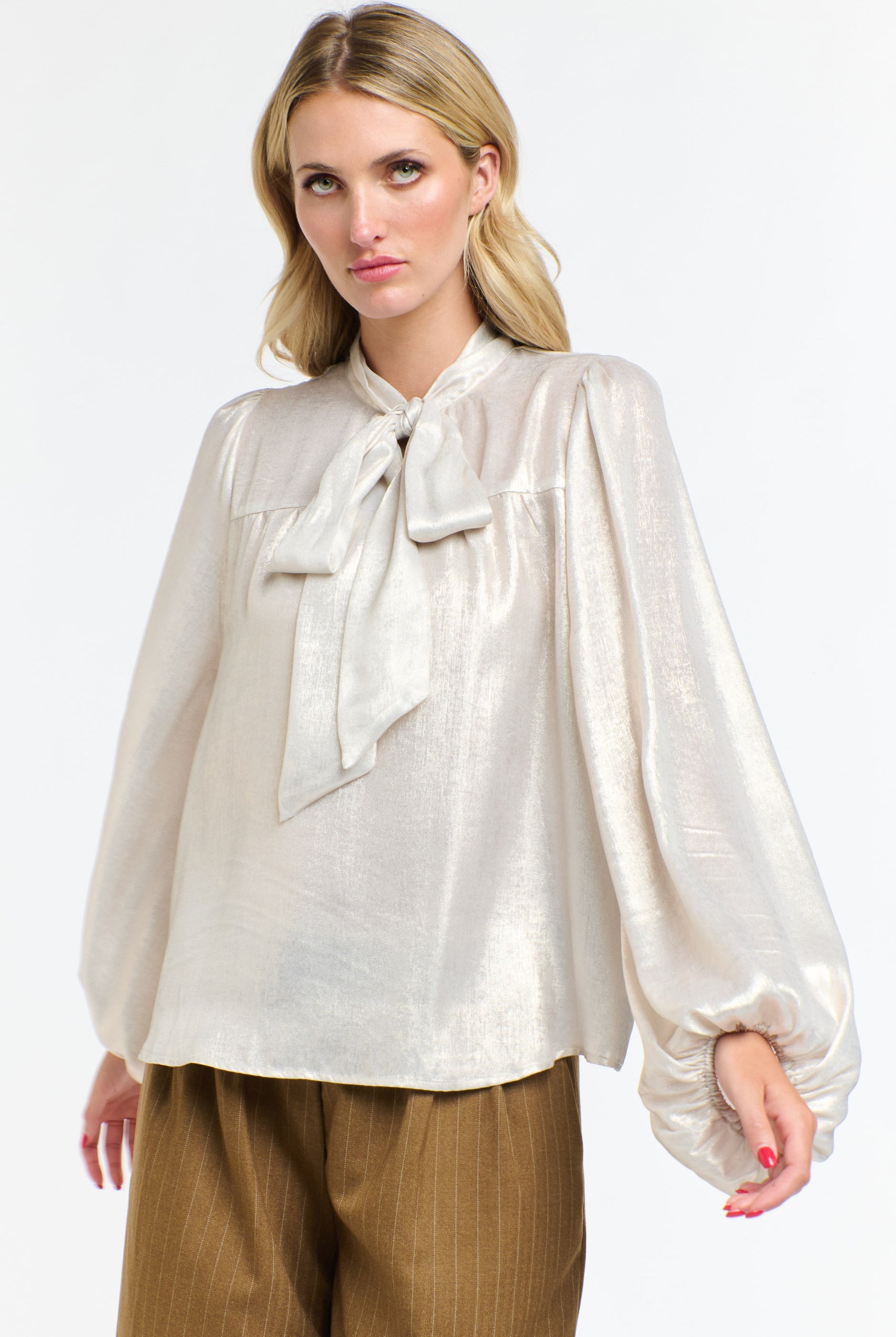 365 DAYS Pussy Bow Top - Champagne - Magpie Style