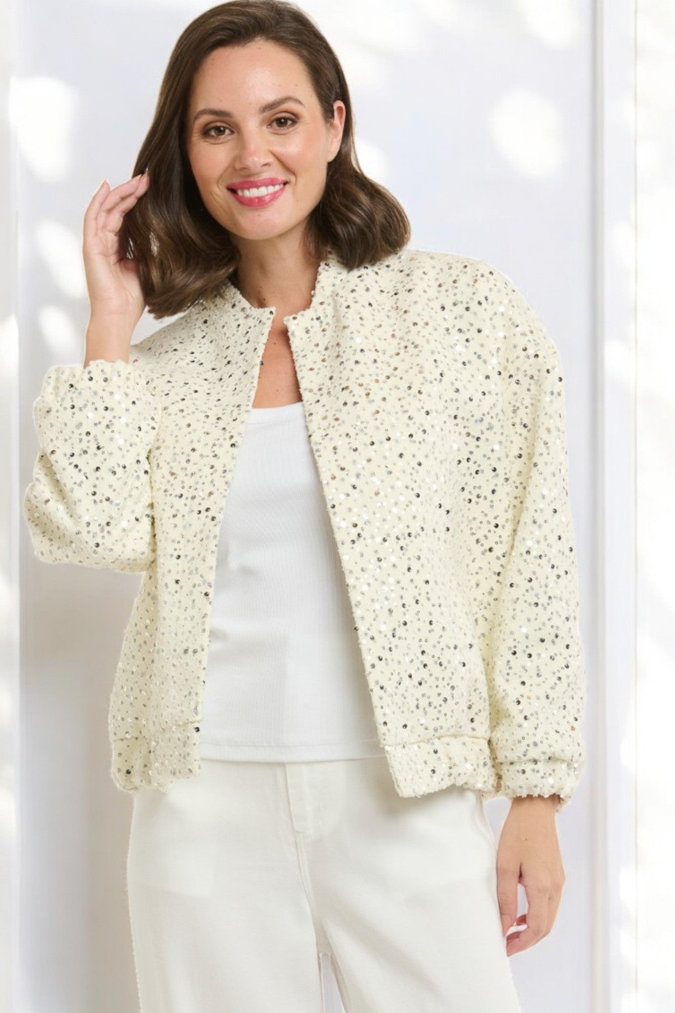 URBAN LUXURY Sequin Bomber - Cream - Magpie Style