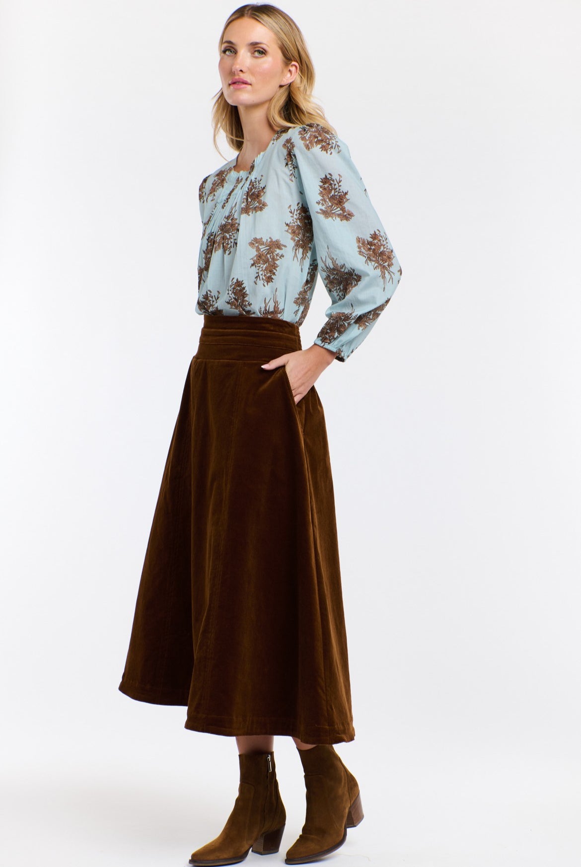 365 DAYS Madeleine Pintuck Top - Sky Blue Floral - Magpie Style