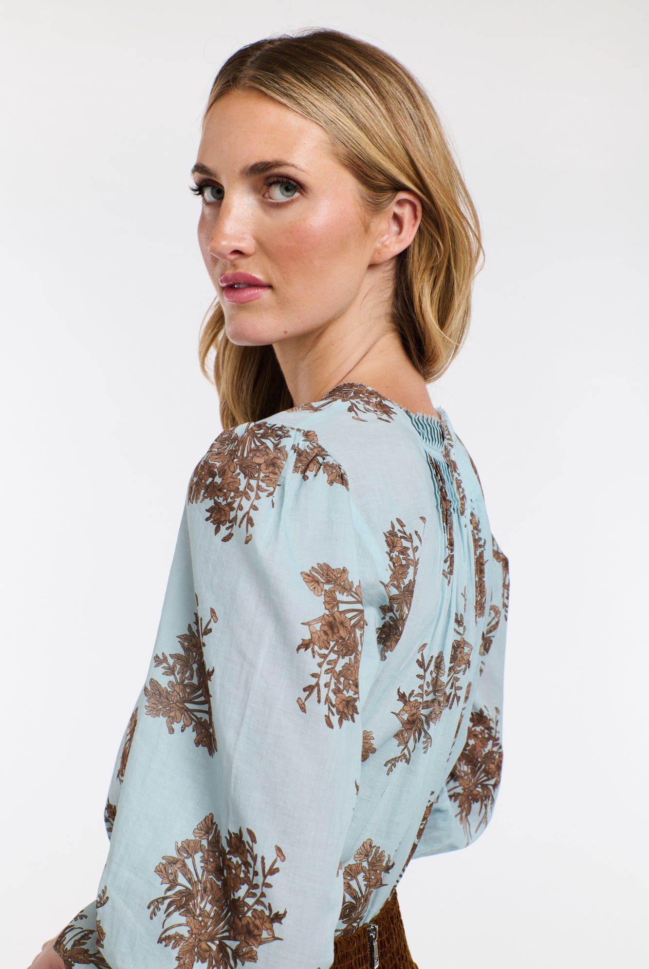 365 DAYS Madeleine Pintuck Top - Sky Blue Floral - Magpie Style