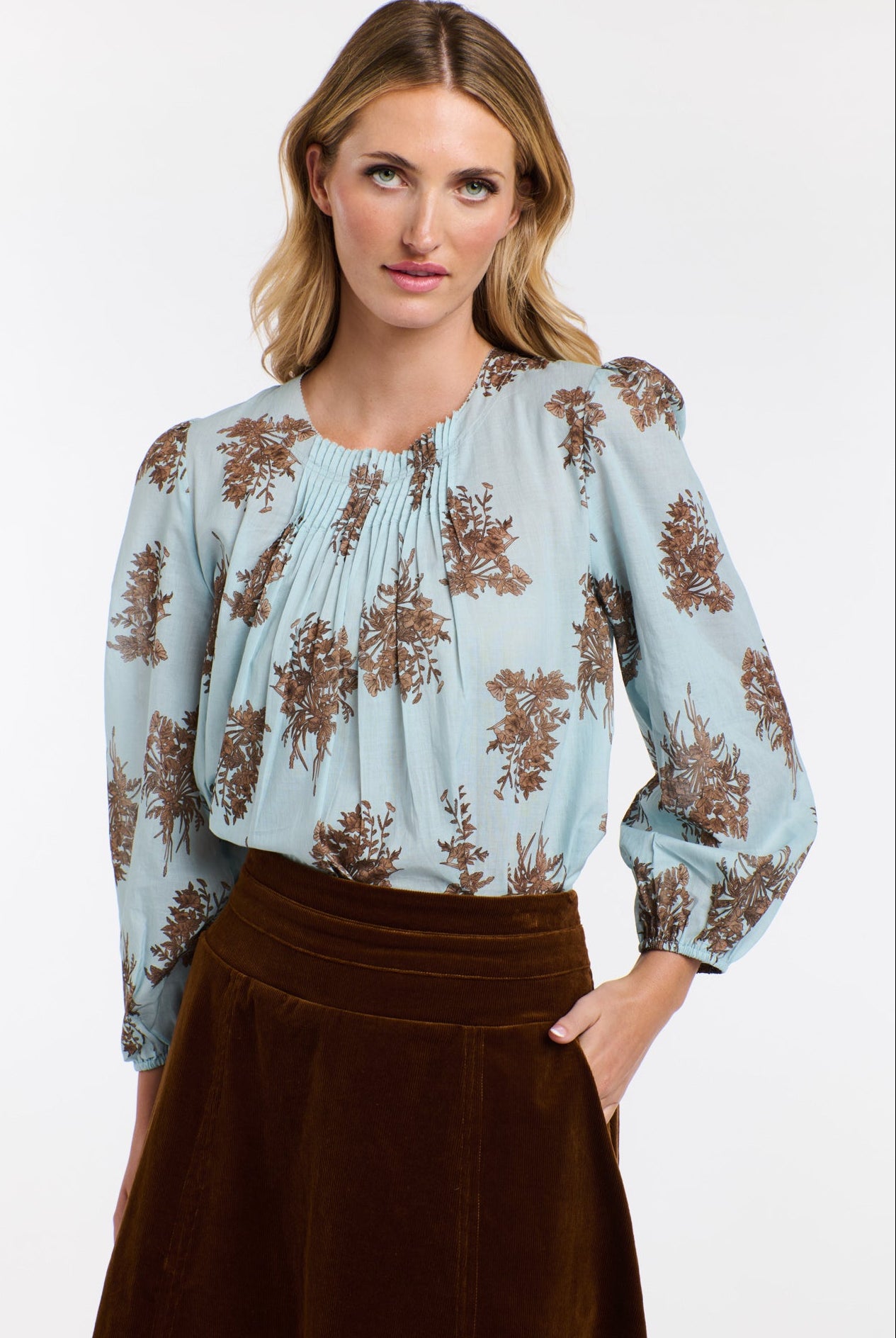 365 DAYS Madeleine Pintuck Top - Sky Blue Floral - Magpie Style