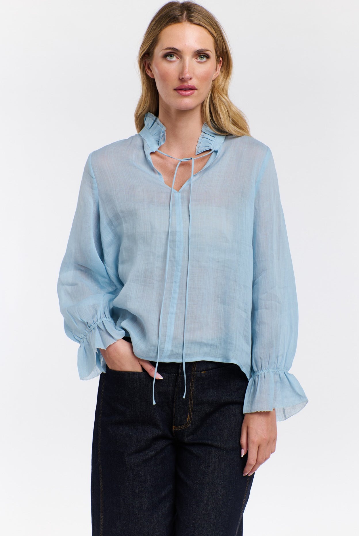 365 DAYS Amber Frill Neck Top - Sky Blue - Magpie Style