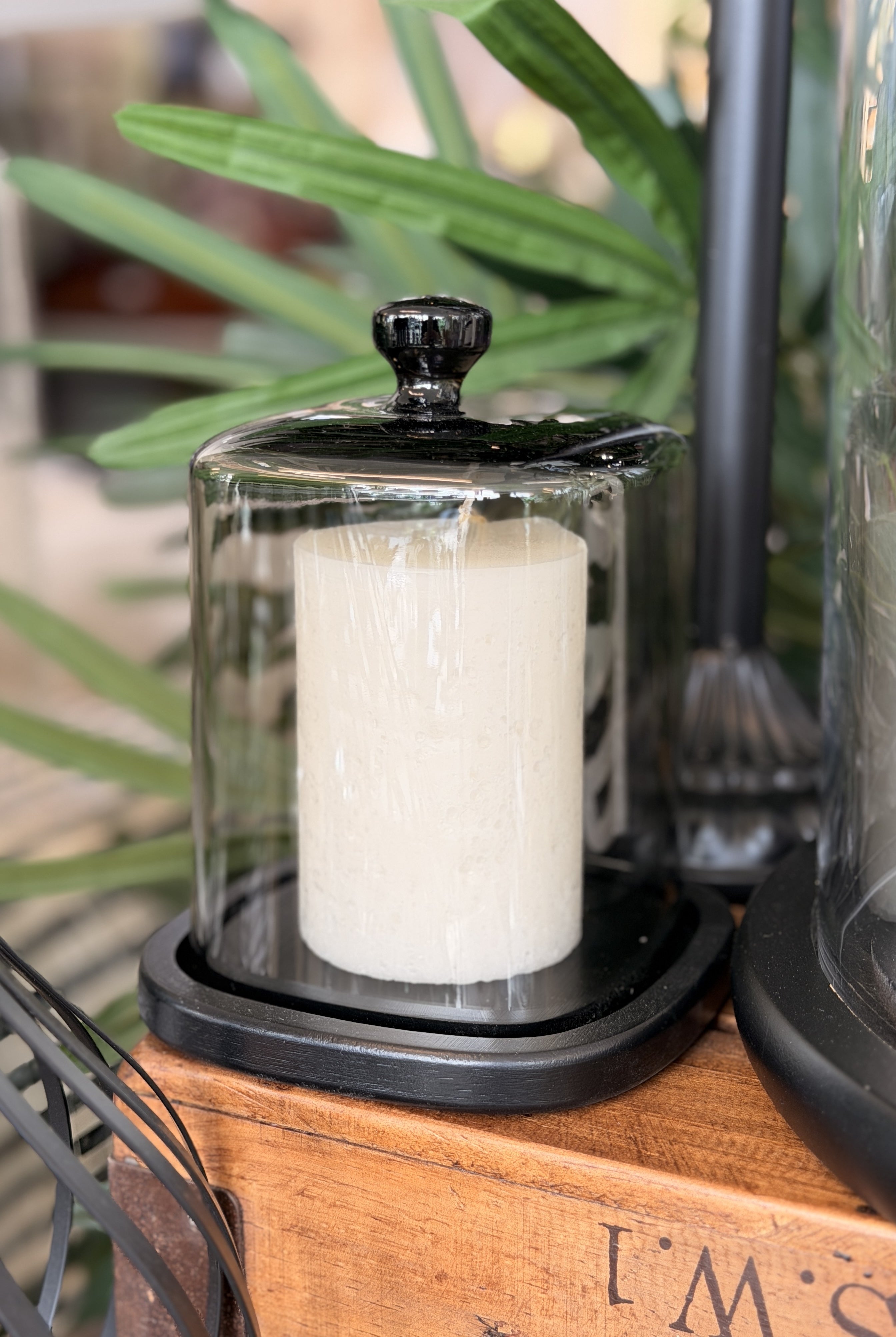 Smoked Glass Cloche - Wooden Base - Magpie Style