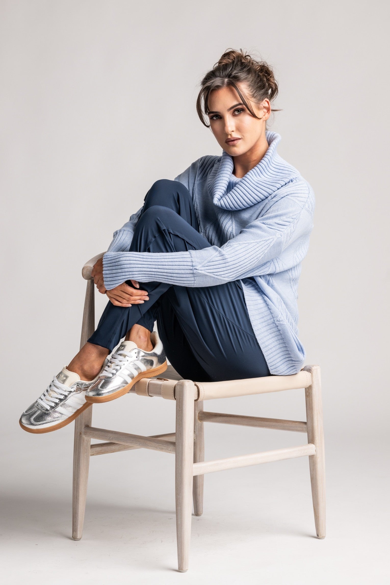 PAULA RYAN Diamond Rib Sweater - Merino Powder Blue - Paula Ryan