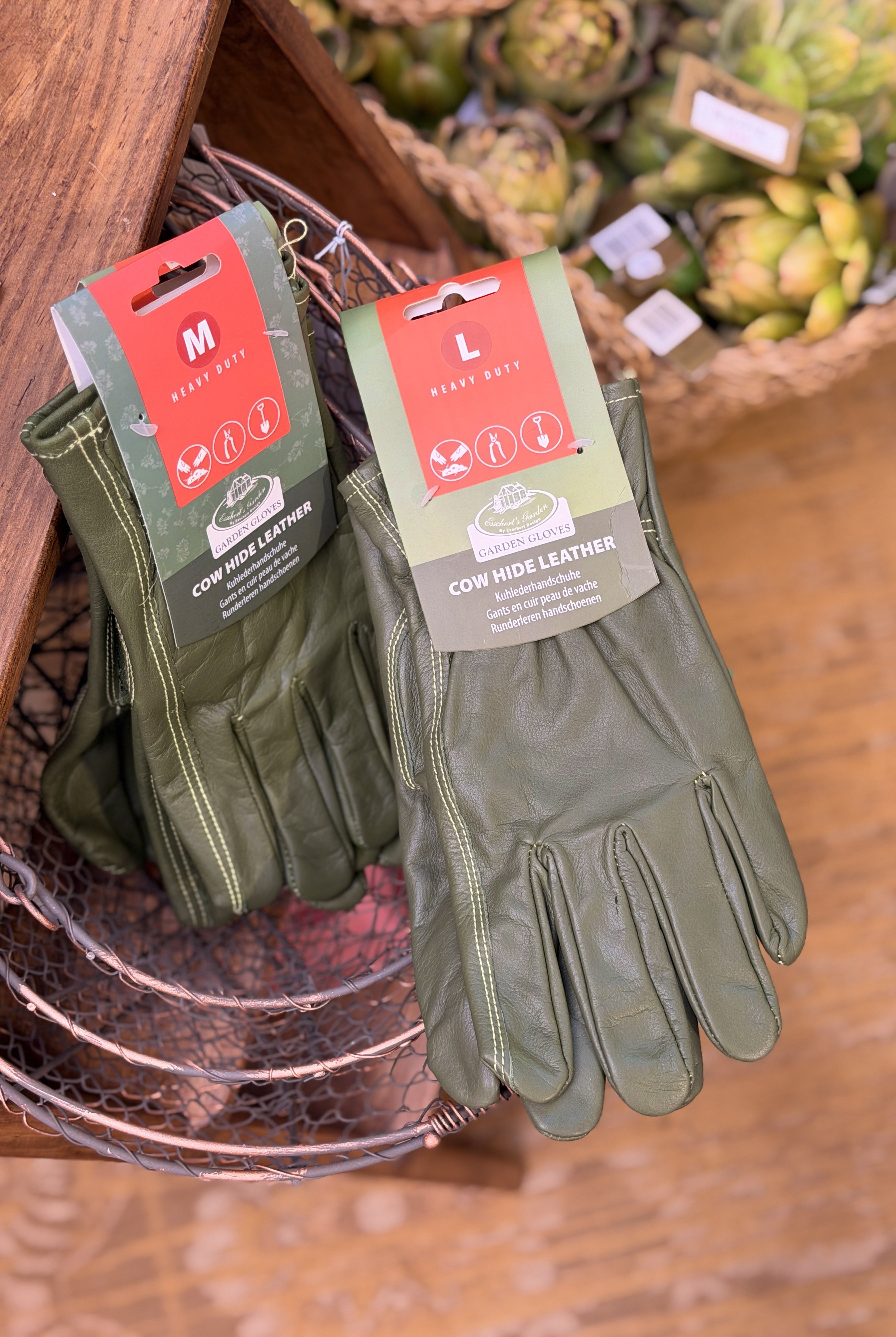 Green Leather Gardening Gloves - Large - Magpie Style