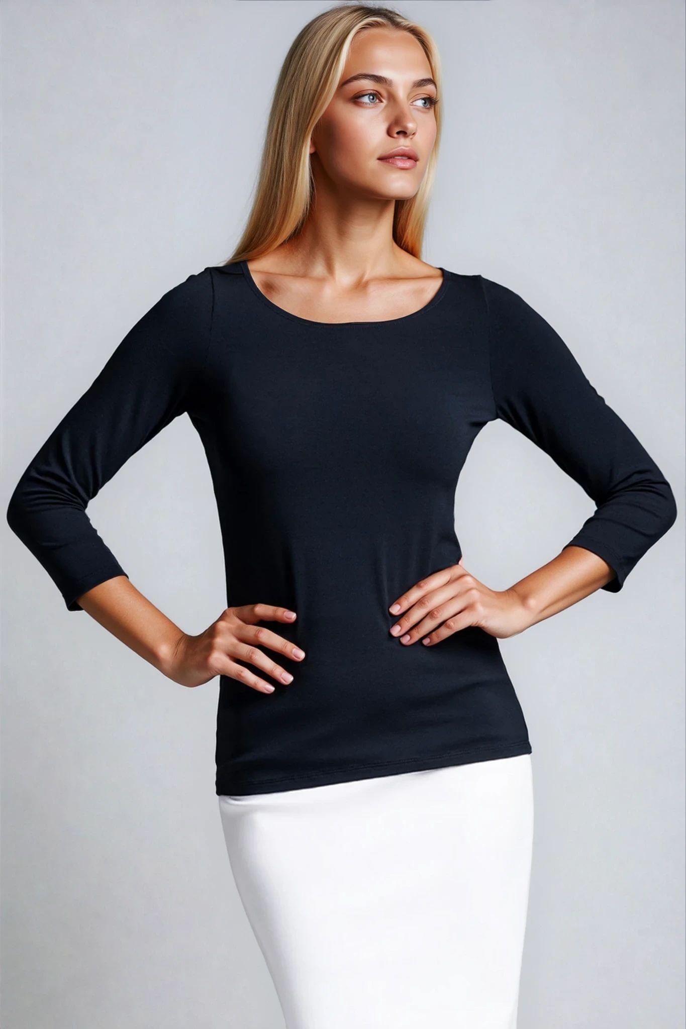PAULA RYAN Slim Fit 3/4 Sleeve Wide Neck Top - Eco Vero Navy - Paula Ryan