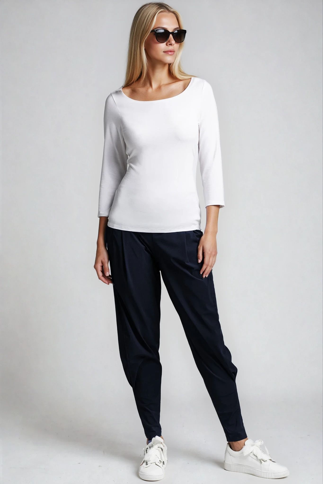 PAULA RYAN Slim Fit 3/4 Sleeve Wide Neck Top - Eco Vero White - Paula Ryan