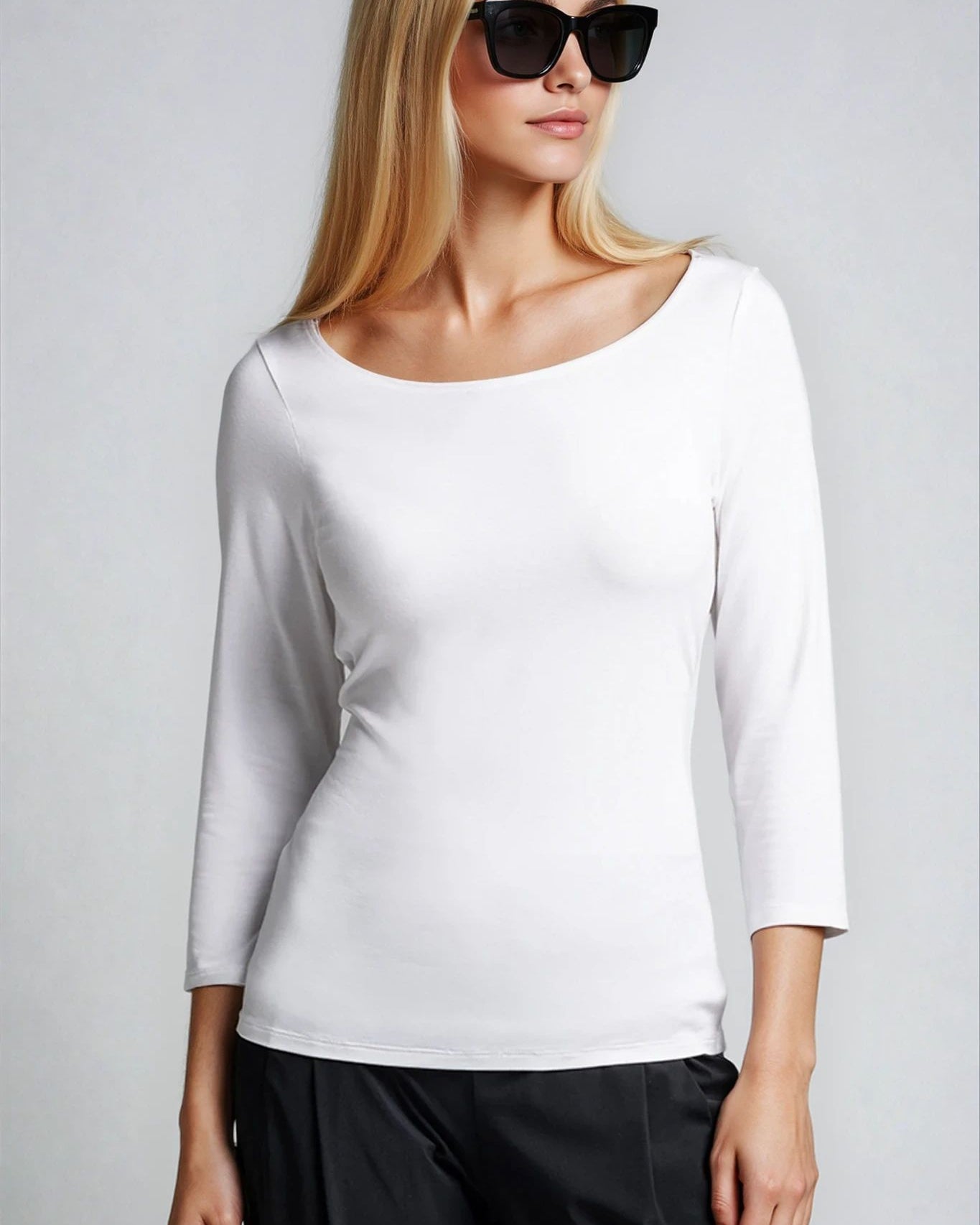 PAULA RYAN Slim Fit 3/4 Sleeve Wide Neck Top - Eco Vero White - Paula Ryan
