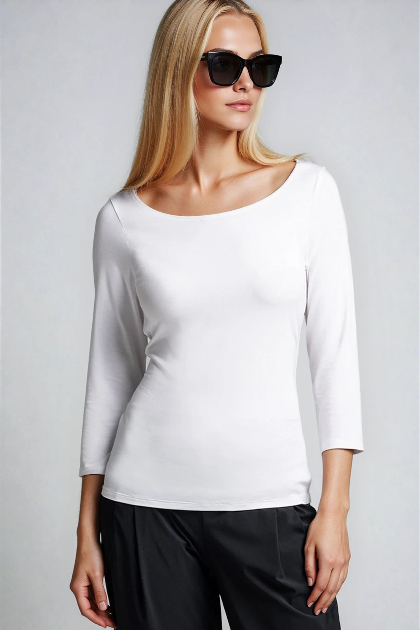 PAULA RYAN Slim Fit 3/4 Sleeve Wide Neck Top - Eco Vero White - Paula Ryan