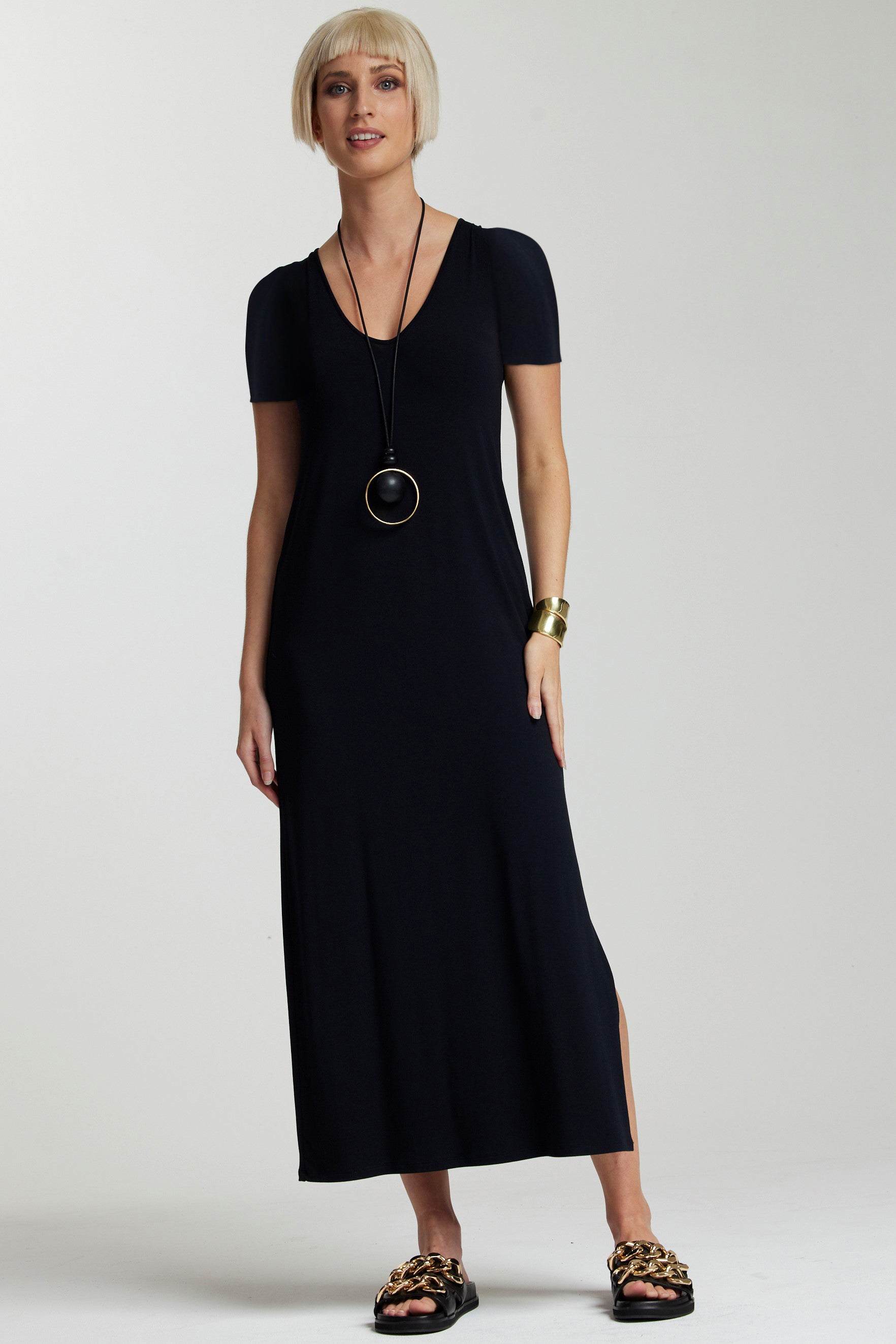 PAULA RYAN Short Sleeve Modal Sheath - Black - PRE ORDER - Paula Ryan