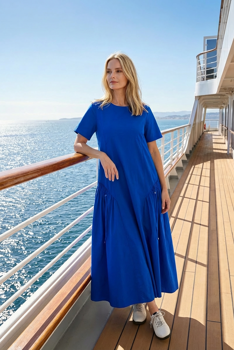 PAULA RYAN Arched Front Dress - Greek Blue Microjersey - Paula Ryan