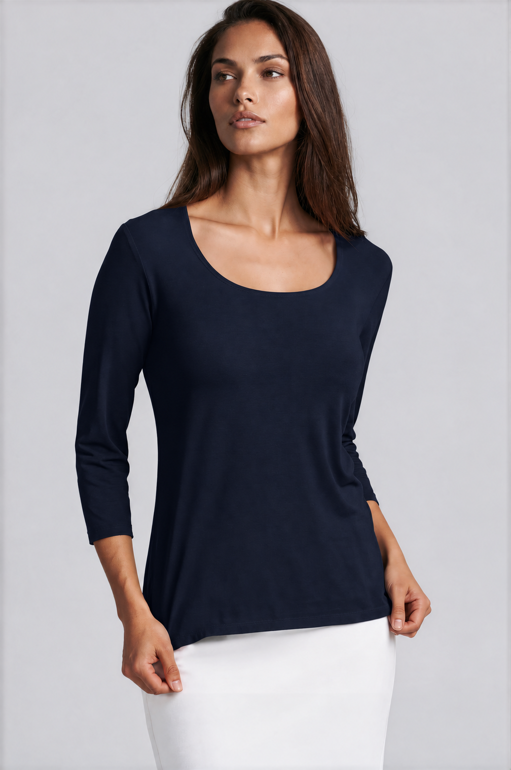 PAULA RYAN Easy Fit 3/4 Sleeve U Shape Neck Top - Eco Vero Navy - Paula Ryan