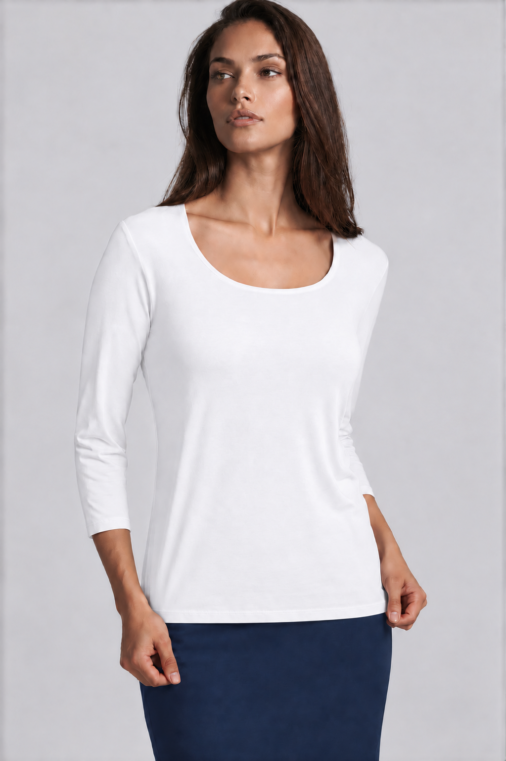 PAULA RYAN Easy Fit 3/4 Sleeve U Shape Neck Top - Eco Vero White - Paula Ryan