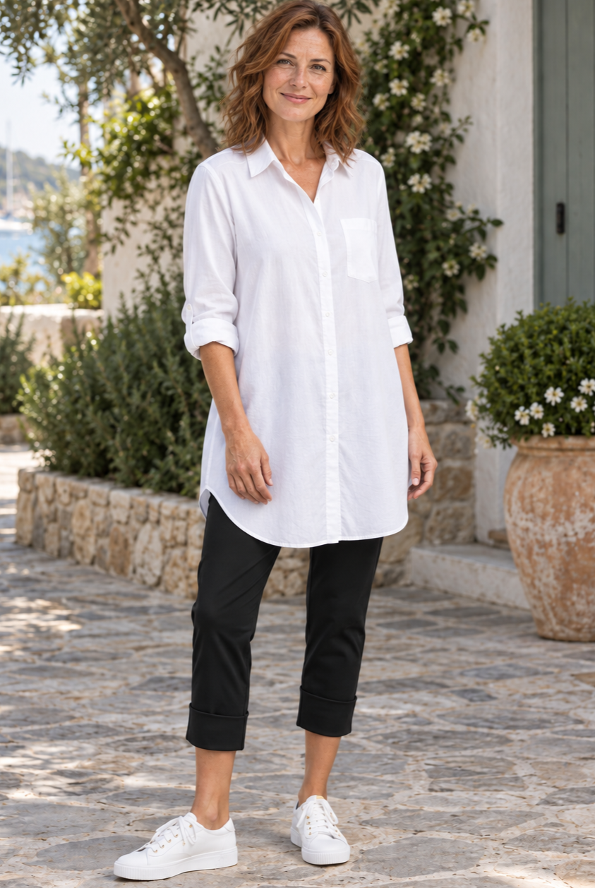 PAULA RYAN Wide Cuff Capri Pant - Microjersey Black - Paula Ryan