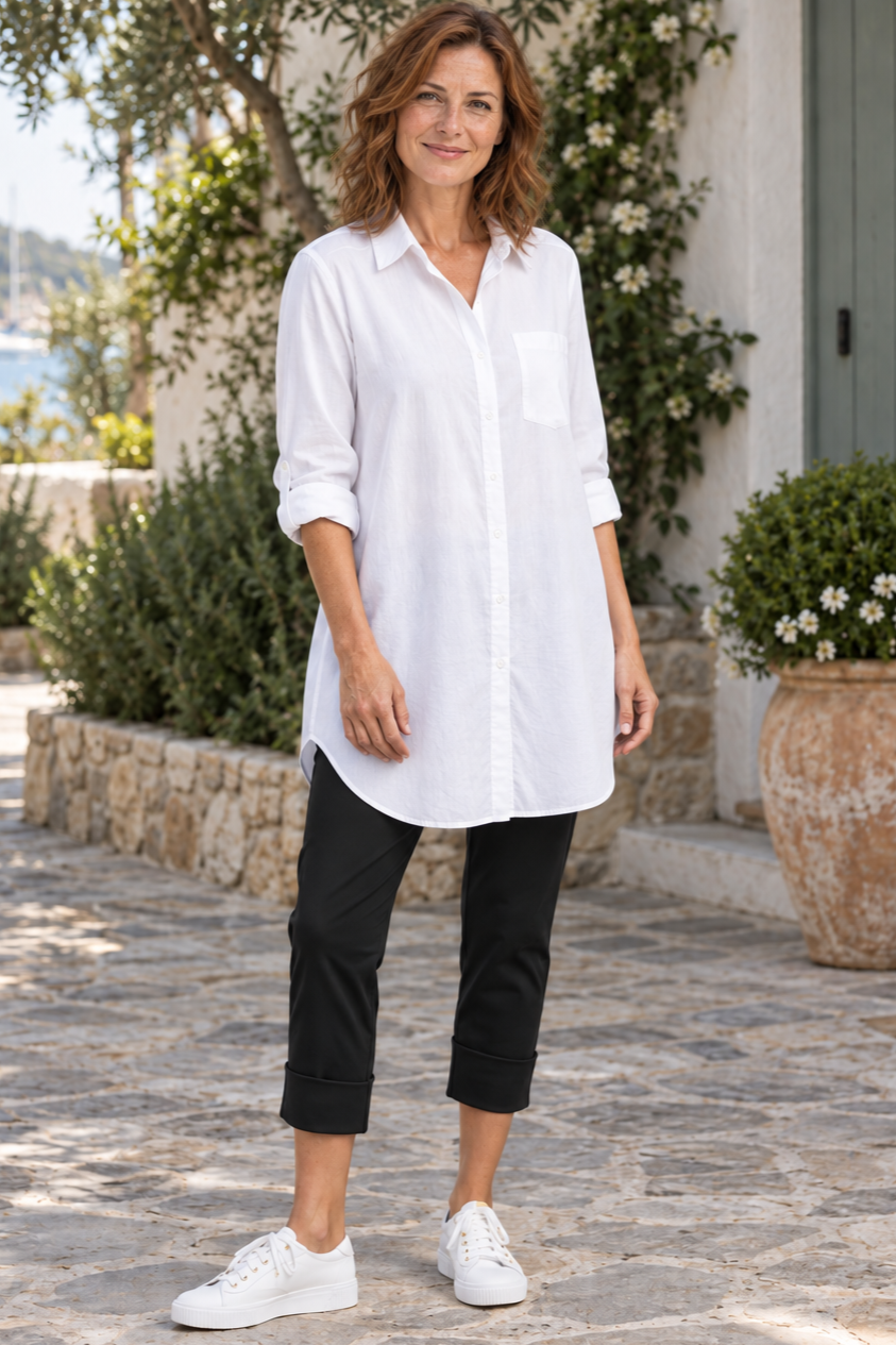 PAULA RYAN Wide Cuff Capri Pant - Microjersey Black - Paula Ryan